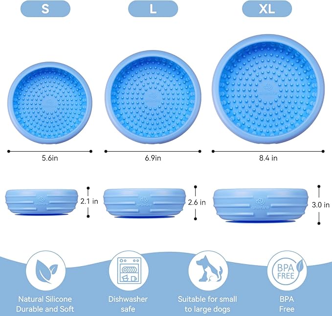 Dog Lick Bowl, Animire Freeze Lick Mat for Dogs, Non-Slip Slow Feeder Licking Bowl Enrichment Treat for Distraction Anxiety Relief, Food Grade Silicone, Dishwasher Safe(Baby Blue,S)