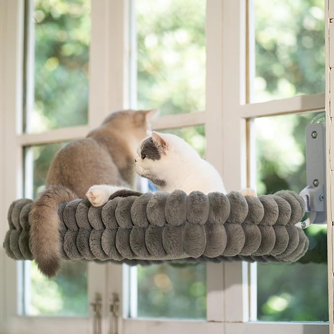 CHEERPALS Cat Window Perch for Indoor Cats Hammock for Window with Reversible Cushion, Foldable Cat Window Bed for Large Cats and Kittens(Grey,Large)