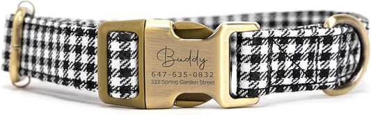 Personalized Dog Collar with Name and Phone Number Engraved,Adjustable Custom Puppy Collar,Organic Cotton Pet Collar for Small Medium Large Boy Girl Dogs