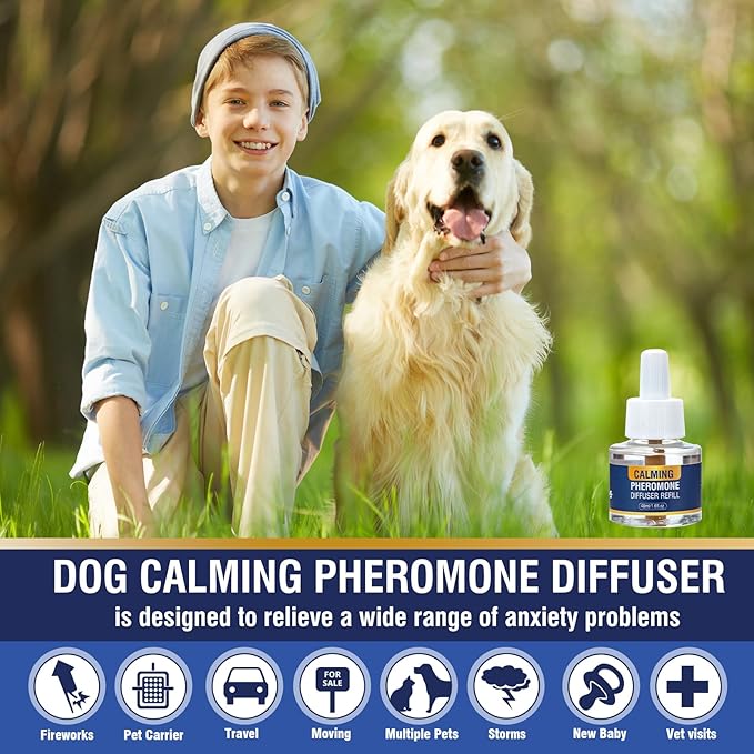 Dog Pheromones Calming Diffuser 3 in 1 Advanced Kit Pet Appeasing Pheromone Diffuser to Calm (1 Plug in+2 Pack 48ml Refill) for Anxiety Relieve Relief Reduce Aggression Fighting Stress