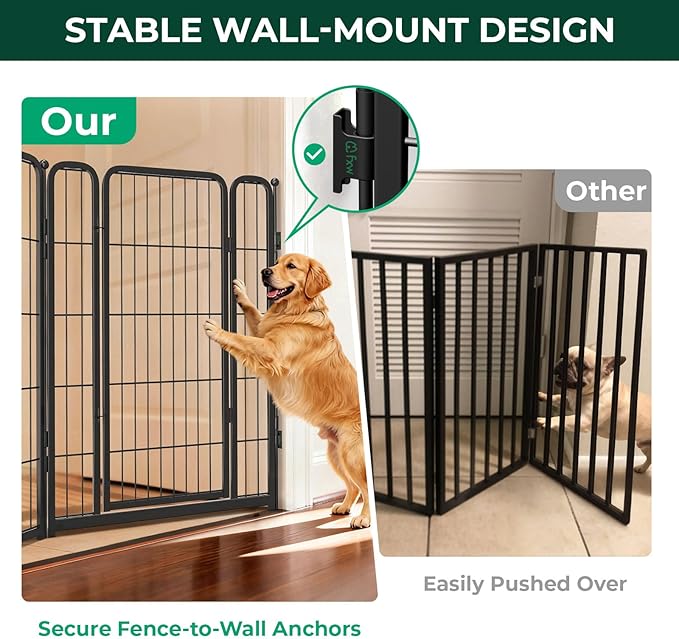 FXW Dog Gate Extra Wide Designed for Indoor Use, Adjustable Width Up to 219-inch Wide (40" H 8 Wire Panels for Medium and Large Dogs), Black