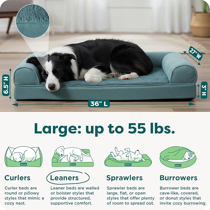 FurHaven Orthopedic Dog Bed for Large Dogs, Sofa Contour Mattress with Egg Crate Orthopedic Memory Foam for Joint Support, Removable Washable Cover, Large, Plush & Suede, Deep Pool
