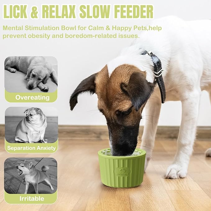 Dog Lick Bowl, Anxiety Relief Dog Licking Mat Freezer Treat Dispenser, Non-Slip Anti-Choking Silicone Slow Feeder Lick Bowl for Small Medium & Large Breed Dogs, BPA Free(Green,S)