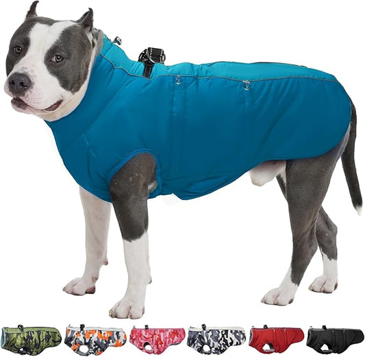 Dog Coat Winter Warm Dog Jackets for Large Dogs Reflective Snowsuit with Harness Fleece Dogs Snow Jacket Waterproof Pet Clothes for Cold Weather