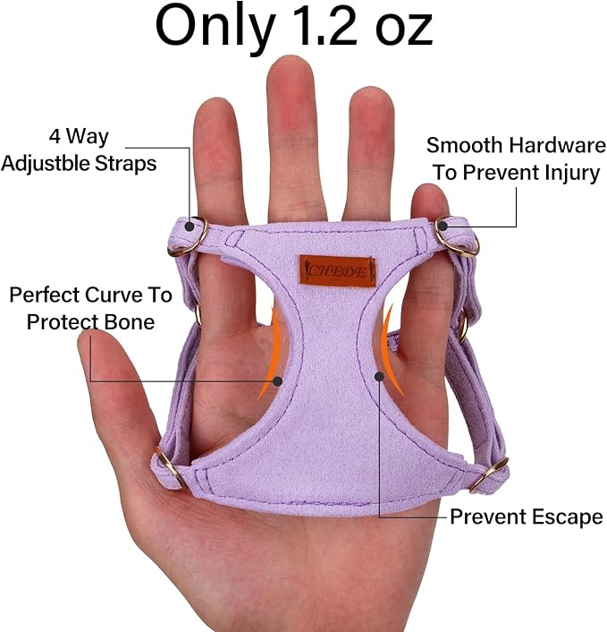 CHEDE No Pull Puppy Harness and Multifunction Dog Leash Set- 8 Colors Soft Adjustable No Choke Escape Proof Cute,Lightweight Pet Vest Harness for Small and Medium Dog (XS, Purple)