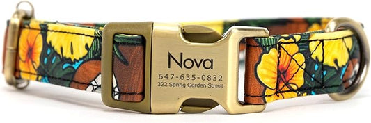 Personalized Dog Collar with Name and Phone Number Engraved,Adjustable Custom Puppy Collar,Organic Cotton Pet Collar for Small Medium Large Boy Girl Dogs