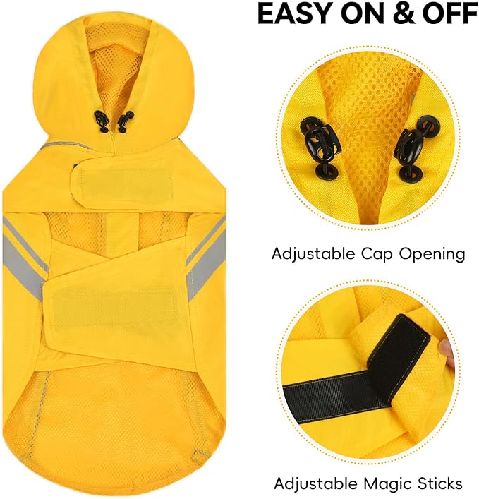 VIVAGLORY Wetoff Dog Raincoat, Rain Coat for Dog All Seasons Adventure, Rain Jacket with Harness Hole & Hood, Reflective Lightweight Waterproof for Doggy & Puppy, XL, Yellow
