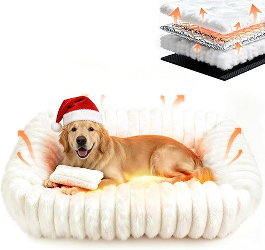 Dog Beds Large Sized Dog, Washable Self Warming Dog Cat Bed Rectangle Orthopedic Large Pet Sofa, Super Soft Plush Rabbit Fur Pet Couch Cute Cat Bed with Removable Zipper Cover & Anti-Slip Bottom