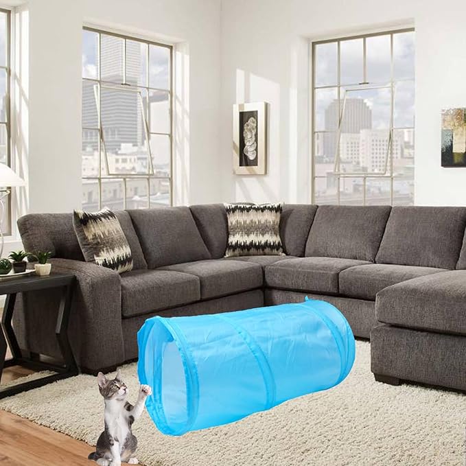 Cat Tunnel for Indoor Cats Interactive, Rabbit Tunnel Toys, Pet Toys Play Tunnels for Cats Kittens Rabbits Puppies Crinkle Pop Up Sky Blue 20"