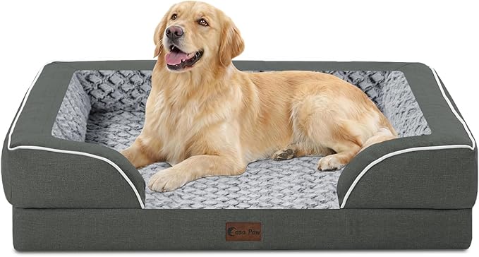 Orthopedic Dog Beds for Large Sized Dogs, Waterproof Memory Foam Large Pet Bed with Sides 36x27Inch, Non-Slip and Egg-Crate Foam Big Dog Couch Bed with Removable Washable Cover, Dark Grey