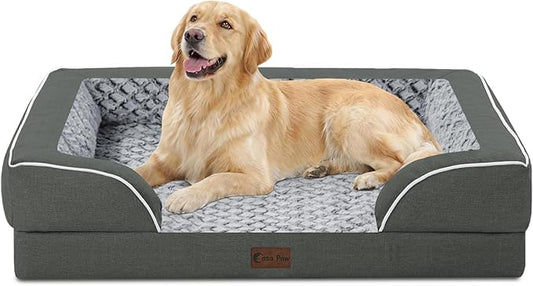 Orthopedic Dog Beds for Large Sized Dogs, Waterproof Memory Foam Large Pet Bed with Sides 36x27Inch, Non-Slip and Egg-Crate Foam Big Dog Couch Bed with Removable Washable Cover, Dark Grey