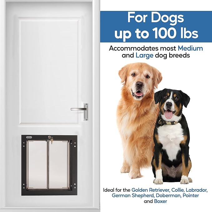 PlexiDor Performance Pet Doors for Dogs and Cats - Door Mount Dog Door with Lock and Key - Bronze, Large Sizes