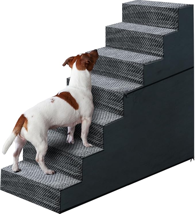 31" H Dog Stairs for Small and Medium Dogs 7-Step Ramps for High Beds and Couch Non-Slip Extra Wide Pet Stairs for Old Dogs and Puppy and Cat - Stable & Durable with Machine Washable Cover Indoor