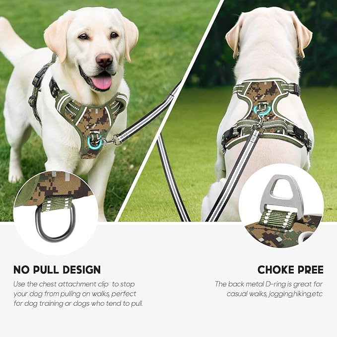 Timos Dog Harness Medium Sized,No Pull Dog Harness Adjustable Metal Rings 3 Buckles,Reflective No Choke with Easy Control Handle for Medium Dogs,Military Green M