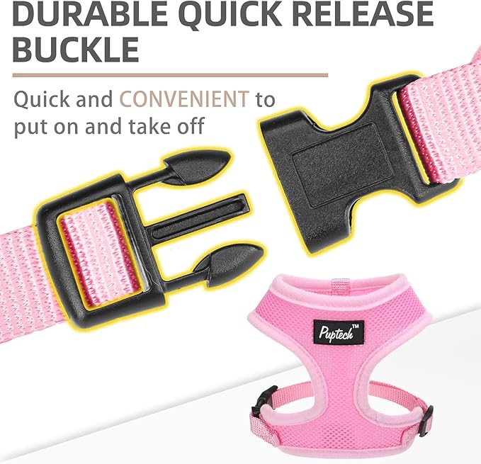 PUPTECK Soft Mesh Dog Harness and Leash Set Pet Puppy Cat Comfort Padded Vest No Pull Harnesses, Solid Pink, S