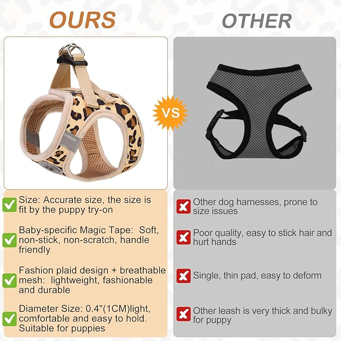 BEAUTYZOO Step in Dog Harness and Leash Set,Reflective Dog Harness No Pull No Choke Puppy Harness for Small Medium Large Dogs Cats,Soft Padded Mesh Vest Harnesses for Girl Boy Pets,Leopard Khaki XS