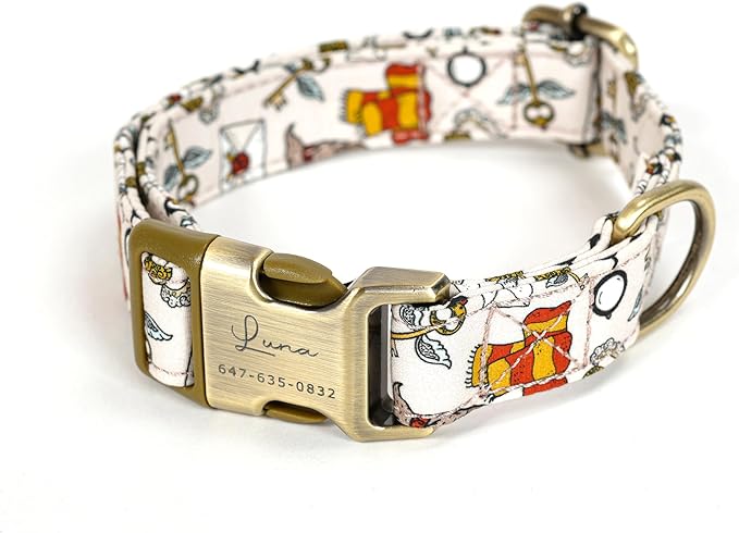 Personalized Dog Collar with Name and Phone Number Engraved,Adjustable Custom Puppy Collar,Organic Cotton Pet Collar for Small Medium Large Boy Girl Dogs