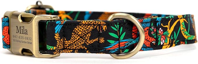 Personalized Dog Collar with Name and Phone Number Engraved,Adjustable Custom Puppy Collar,Organic Cotton Pet Collar for Small Medium Large Boy Girl Dogs