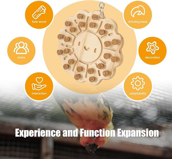 Wooden Bird Chew Toy, Parrot Biting Toys, Foraging Training, Relieve Boredom & Anxiety, Bird Cage Accessories, for Small Parakeets, Conures, Macaws, Budgies, Finches, TY D