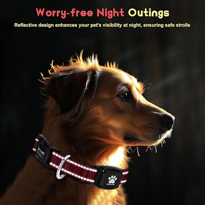 GPS Dog Collar Tracker 2-in-1,Reflective Waterproof Pet Collar,iOS-Only,No Monthly Fees,Unlimited Range,Ideal for Dog Tracking pet Tracker,for Small Medium Large Dogs(S (12.6"-16.5"), Red)