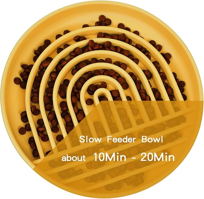 Slow Feeder Dog Bowls with Suction Cups, Silicone Puzzle Bowl for Slow Eating, Pets Slow Feeder Non-Slip Design Dishwasher Microwave Safe for Small Medium Dogs, Yellow