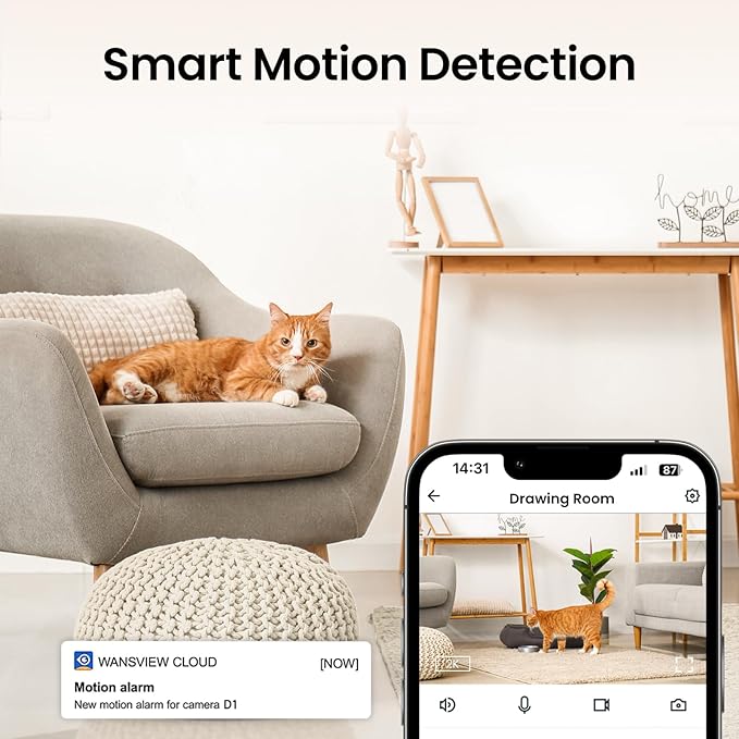 Cinnado Security Camera Indoor-2K 360° WiFi Cameras for Home Security，Pet/Dog/Baby Camera with Phone app, 2-Way Audio, Night Vision, 24/7 SD Card Storage, Works with Alexa & Google Home (2.4Ghz)-D1