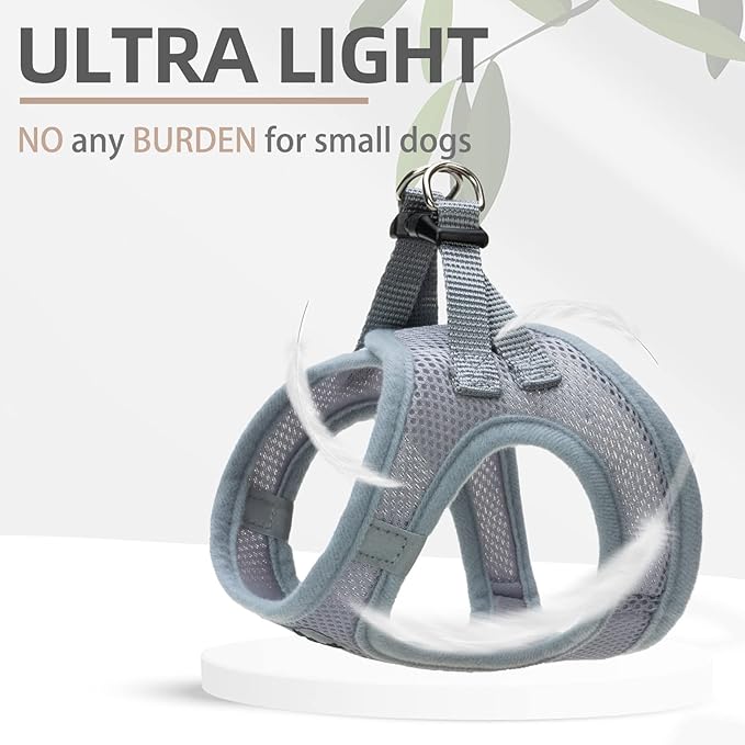 PUPTECK Adjustable Dog Harness Collar and Leash Set Step in No Pull Pet Harness for Small Medium Dogs Puppy and Cats Outdoor Walking Running, Soft Mesh Padded Reflective Vest Harnesses, Solid Grey XS