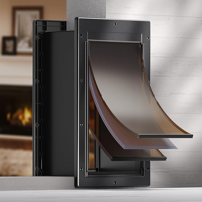 Durable Frame 3-Flap Wall Dog Door, Extreme Weather Large Doggy Door for Wall, Never Rust Wall Pet Door, Telescoping Tunnel, Insulation Flap, 2 Magnetic Flaps, for Pet Up to 100lb