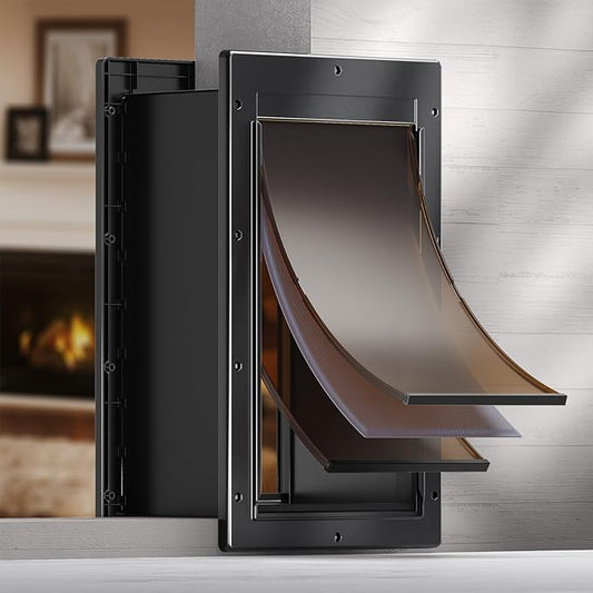 Durable Frame 3-Flap Wall Dog Door, Extreme Weather Large Doggy Door for Wall, Never Rust Wall Pet Door, Telescoping Tunnel, Insulation Flap, 2 Magnetic Flaps, for Pet Up to 100lb