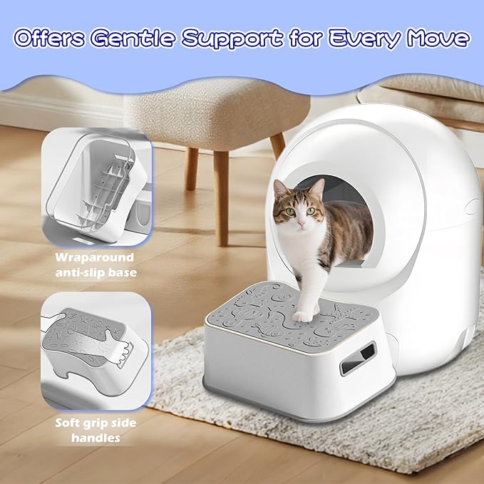 SpaceTime Elevated Cat Litter Mat for Litter Box,Trapping Litter Ramp/Steps for Floor Indoor,Washable Easy Cleaning Cat Pad with Filter Function,Suitable for Kitty & Senior Cats (Grey-Stool Shape)