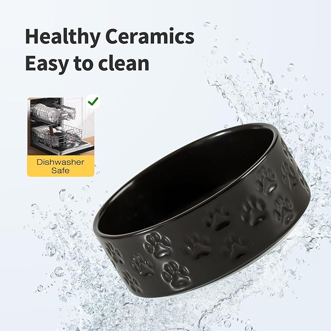 Elevated Ceramic Dog Bowl Set, 5.1" Dog Bowls with Dual Fixed Heights Stand, 1.6 Cup Food & Water Bowls for Toy Breed, Adult Cat, Small-Breed Puppy (Double Bowls + Stand - Black, 5.1 inch)