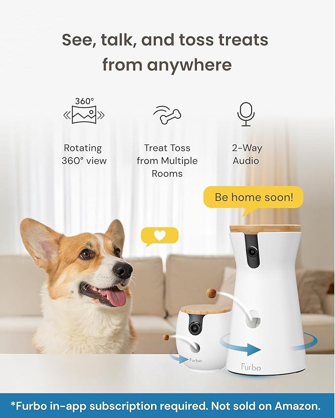 Furbo 360° Dog Camera + Mini 360° Cam [New Subscription Required at Setup] 2-Camera Bundle Nanny Pro Subscription: Dog Safety Alerts, Pet Camera with Speaker, Phone App & Night Vision