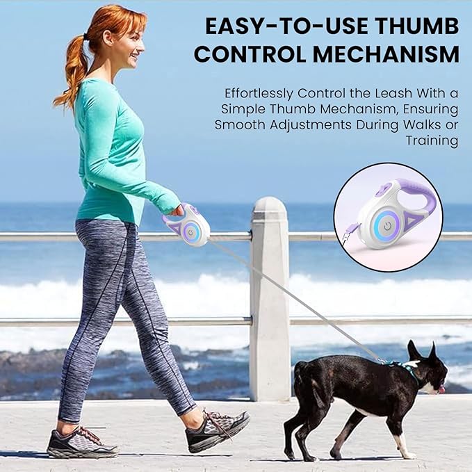 Best Dog Supplies Luminous Retractable Dog Leash with Front Safety Led Light - 360°Tangle-Free Training Leash for Ultimum Freedom with Anti Slip Handle Dogs & Cats - Purple 5M/16ft