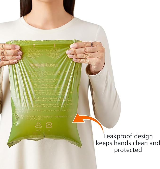 Amazon Basics Dog Poop Bags with Dispenser, 270 Count, Enhanced for Guaranteed Leakproof, Cucumber Scented, Includes Leash Clip