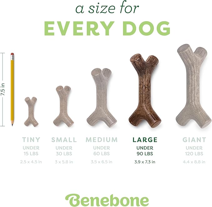 Benebone Bacon Stick Real Wood Durable Dog Chew Toy, Made in USA, Large