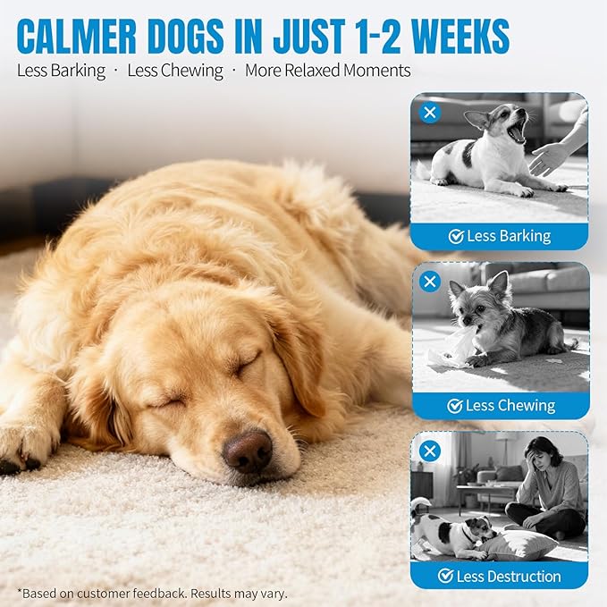 Dog Calming Diffuser with Pheromones for Anxiety Relief, Reduces Barking & Stress, Natural Formula, Safe for Puppies & Adult Dogs, 60 Day Long Lasting 1 Diffuser 2 Refill