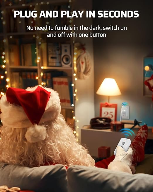 DEWENWILS Indoor Remote Control Outlet, Expandable Remote Light Switch Kit, Wireless On Off Power Switch for Christmas Light, 100ft RF Range, Compact Design, White