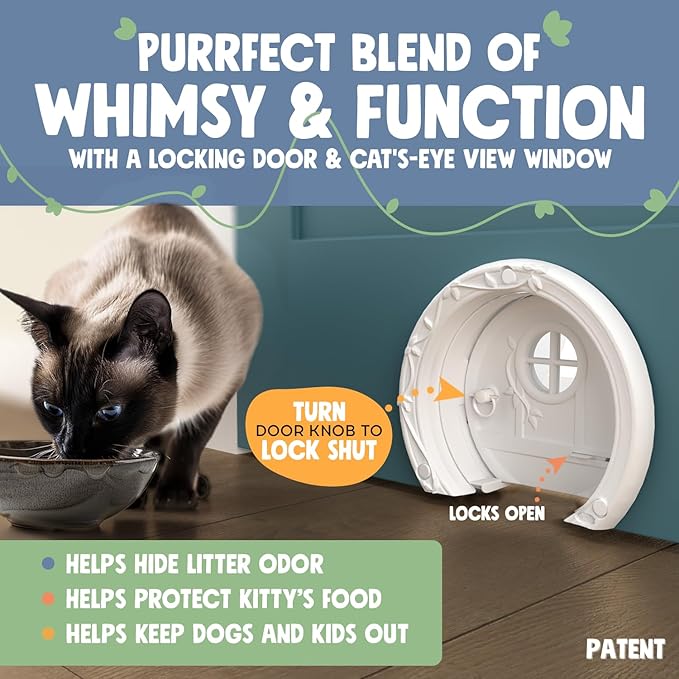 Gnome® Door Cat Door for Interior Doors - Stylish & Functional with No Flap, Lockable, and Easy Installation, Spacious Large Kitty Door for Cats Up to 20 lbs, Private and Comfortable Pet Door