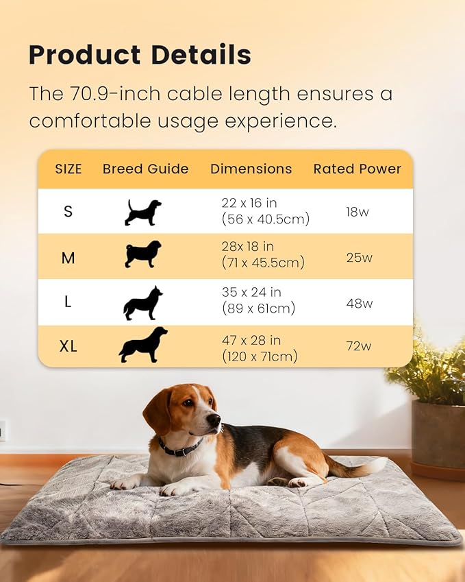 Mora Pets Pet Heating Pad Heated Dog Bed 9 Adjustable Temperature Cat Warming Mat with Timer Auto Power Off Heated Pet Bed 47 Inch for Large Dogs and Muti Pets