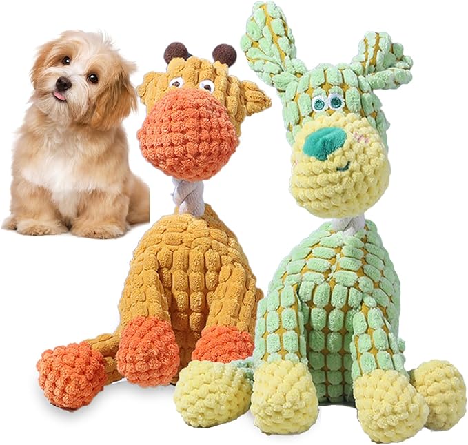 Indestructible Dog Toys,2026 New Dogs Plush Toy for Aggressive Chewers,Stuffed Toys Dogs Squeaky Durable Chew Toy for Indoor Pups Teething (Green Dog+Giraffe)