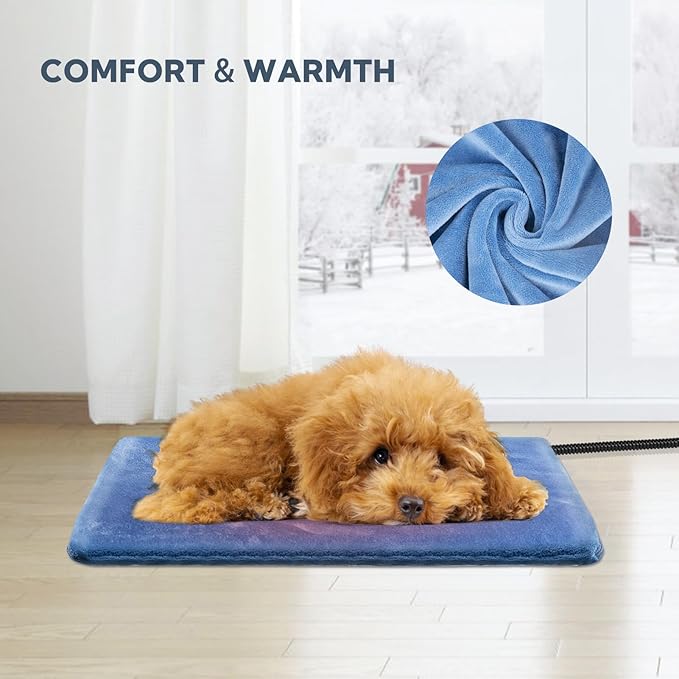 Heating Pad for Cats and Dogs Outdoor,Indoor Warming Cat Heating Pad, Waterproof，Chew Resistant Cord (Blue, 28 X 16)