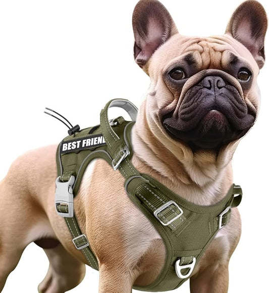 BARKBAY Service Dog Vest Tactical Dog Harness Medium Large Sized Dog Tags Personalized No Pull Adjustable Harness Reflective K9 Working Training Easy Control Military MolleSystem(Army Green,S)