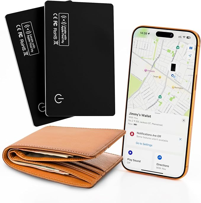 JTD 2 Pack Wallet Tracker Card - Apple Find My Tracker (iOS Only), 0.07in Thin IP68 Waterproof Bluetooth Card Finder, Item Locator for Luggage, Passport, Purse, Backpack