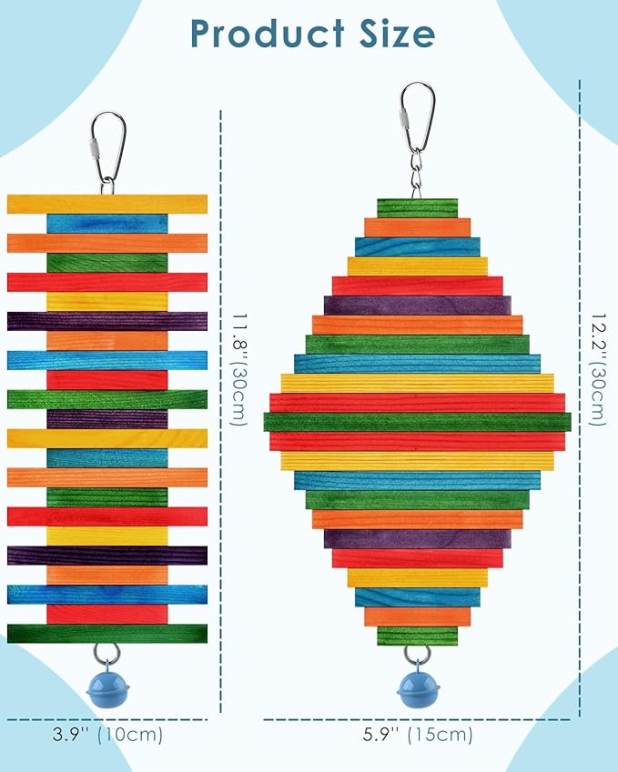 Bissap 2 PCS Bird Chew Toys, Multicolored Bagel Cascade Bird Parrot Chewing Sticks Biting Wooden Blocks Toy for Small Medium Conure Parakeet Cockatiels Lovebird Similar Sized Pet Birds