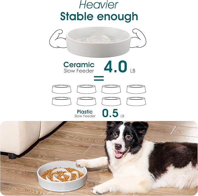 vancasso Slow Feeder Dog Bowl, 3 Cups Ceramic Slow Feeder for Large Breed, Puzzle Maze Dog Food Bowl for Fast Eater, Light Gray