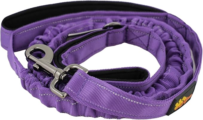 ADITYNA Tactical Bungee Dog Leash 6ft-7.5ft - Shock Absorbing Lead with 2 Padded Handles, Metal Clasp, Car Seatbelt - Heavy Duty No Pull for Medium, Large & XL Breeds