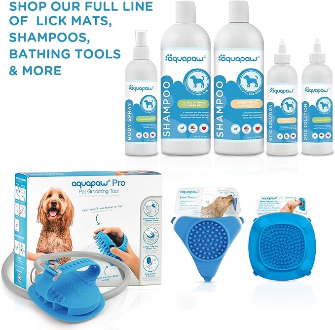 Aquapaw Dog Licking Mat - Suction Slow Feeder & Feeding Mat - Bath Toy Dispenser for Dog Bath Toys & Grooming Treats - Grooming Lick Pad for Peanut Butter Treat & Shower Snack Holder - Blue