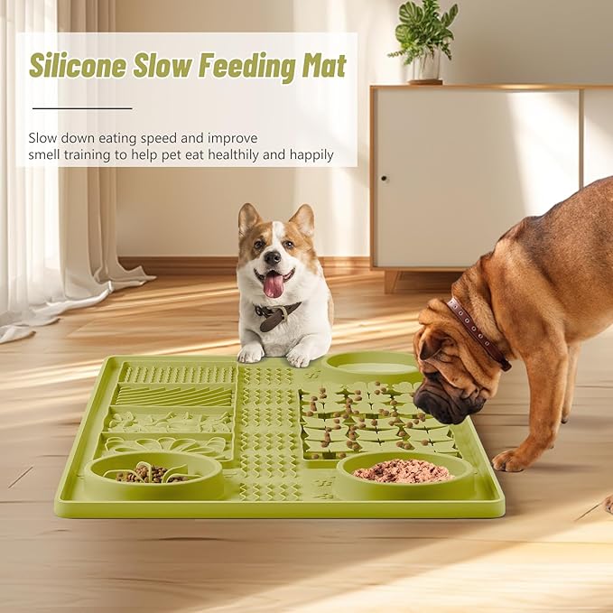 Large Silicone Snuffle Mat, 32"x 20" Dog Lick Mat with Suction Cups, Slow Feeder for Small | Medium | Large | Multiple Dogs Slow Eating, Boredom Reducer (Green)
