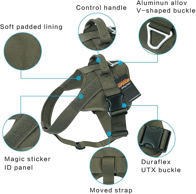 EXCELLENT ELITE SPANKER Tactical Dog Harness Military Patrol Harness No-Pull Service Dog Vest Military Dog Vest Adjustable Training Working Dog Vest with Handle for Medium Large Dogs(Ranger Green-XL)
