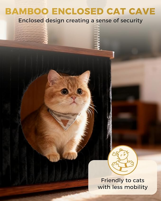 Modern Cat Tree for Indoor Cats, Nordic Loft Style, Wooden Cat Tower with Sisal Scratching Posts, Soft Padded Beds & Cozy Condos, Floor-Mounted for Kittens & Adult Cats